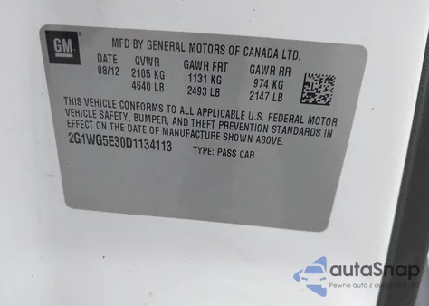 2013 Chevrolet Impala Lt from USA, damaged, VIN 2G1WG5E30D1134113